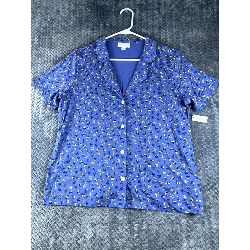 Love By Gap Shirt Womens Medium Blue Floral Cotton Camp Collar Button Up NEW